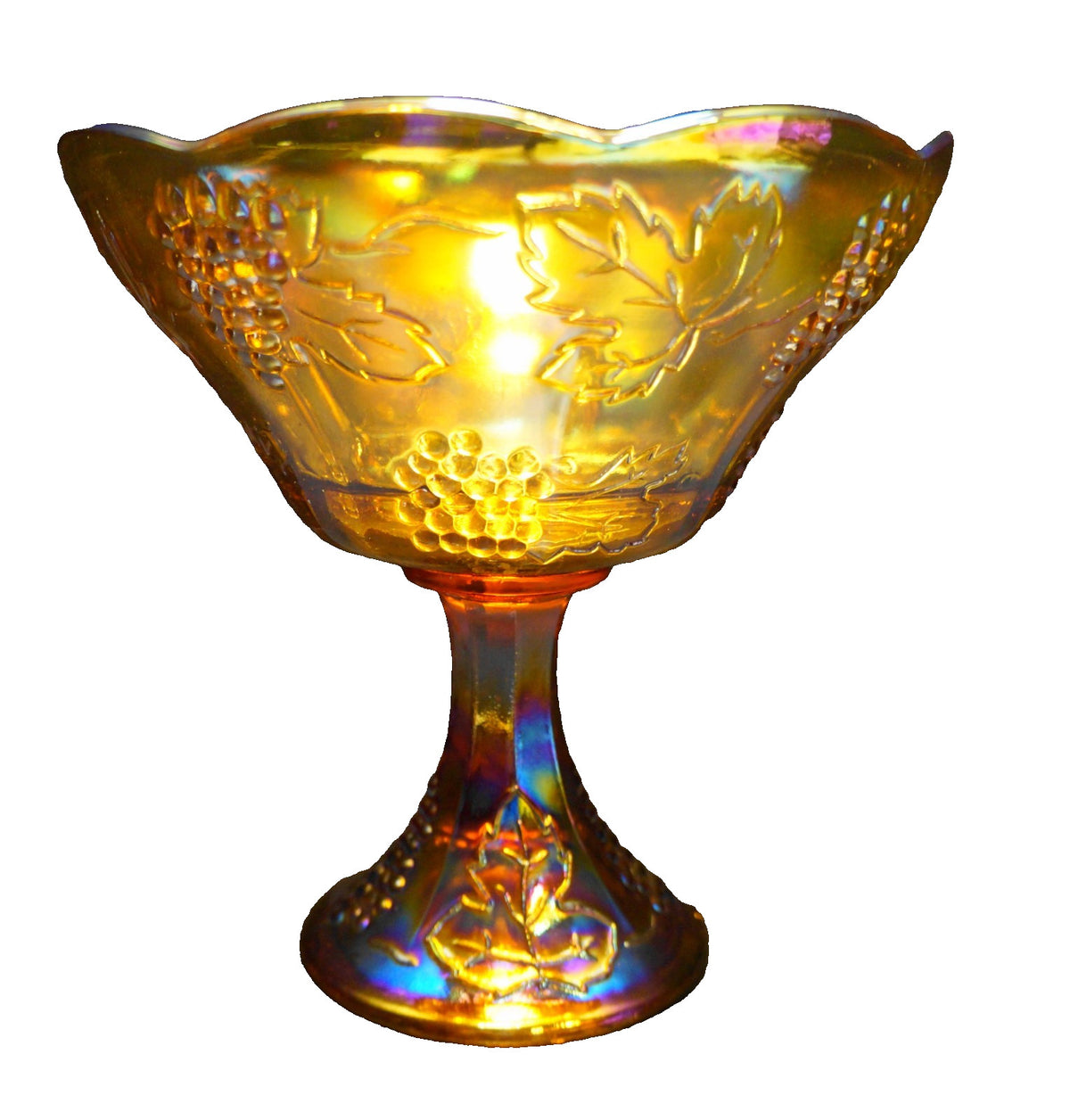 Indiana Glass Harvest Grape Carnival Marigold Amber Round Compote