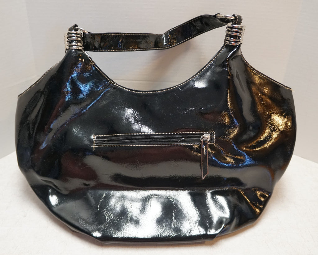 Rebekah Rosa Handbag Company Black Patent Pansy Shoulder Bag Purse