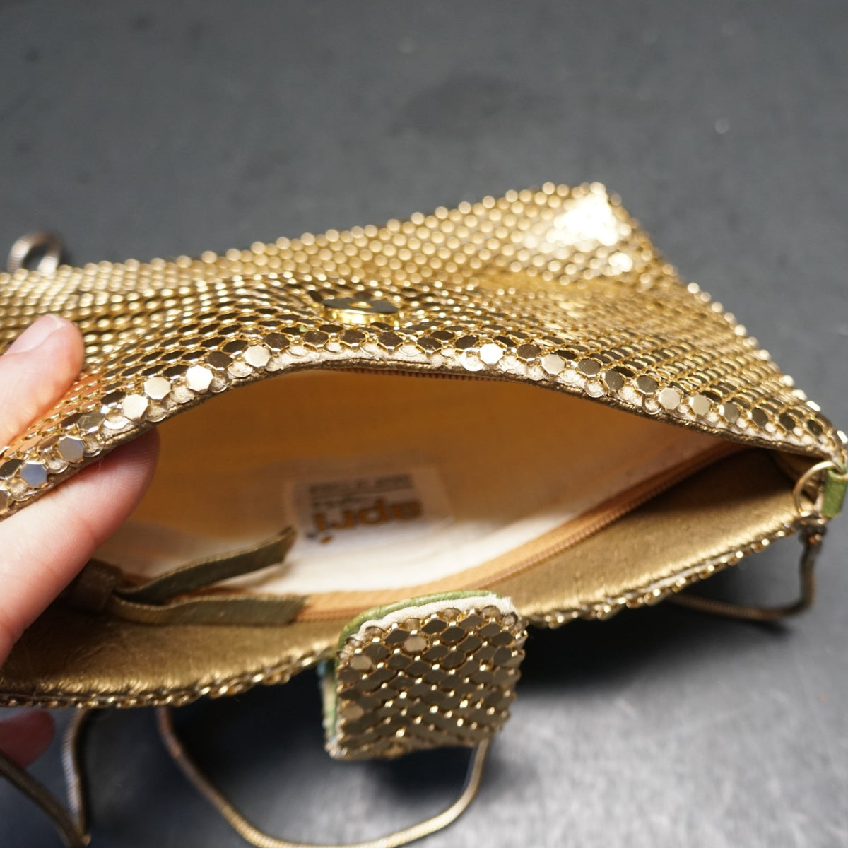 Apri Nights Gold Tone Metal Mesh Small Evening Bag Purse