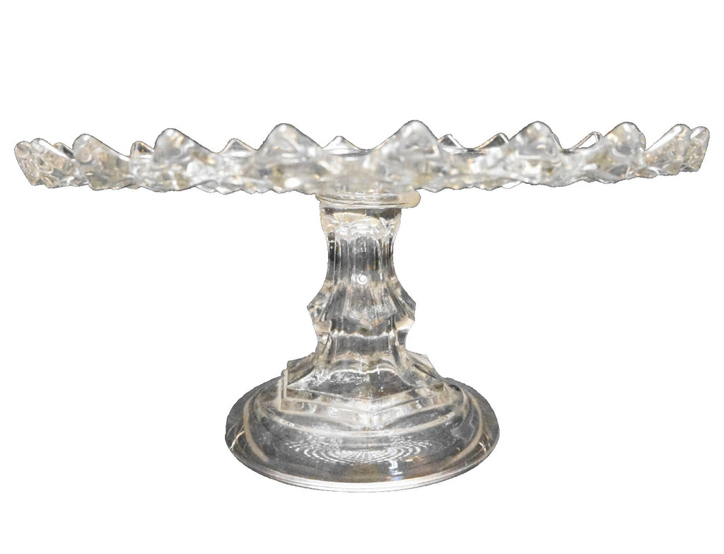 Sawtooth Diamond Point Pressed Glass Cake Stand Clear