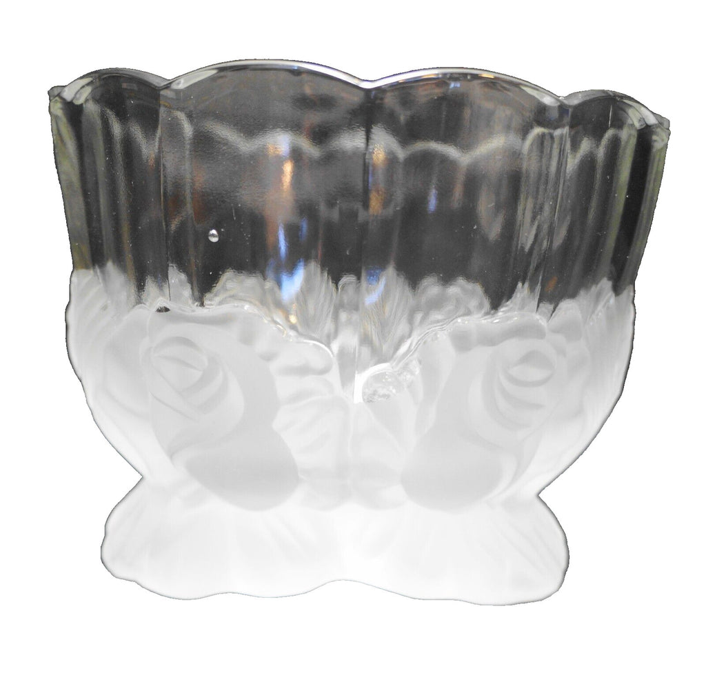 Imperlux Frosted Satin Roses Crystal Footed Bowl