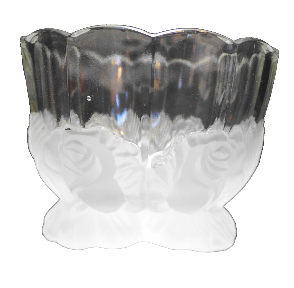 Imperlux Frosted Satin Roses Crystal Footed Bowl