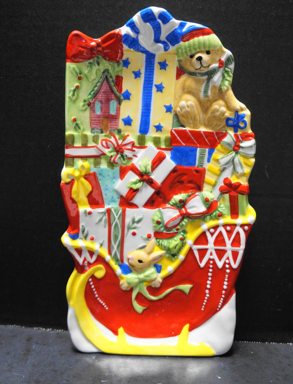Fitz & Floyd Candy Cane Santa Figural Tray Christmas Presents Sleigh