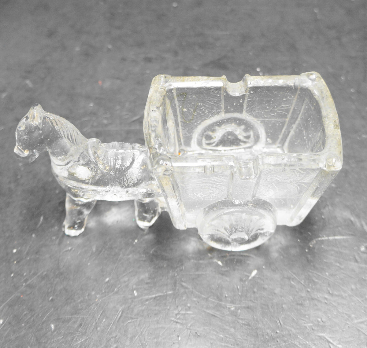 Jeannette Glass Clear Pressed Horse Donkey Cart Small Candy Dish