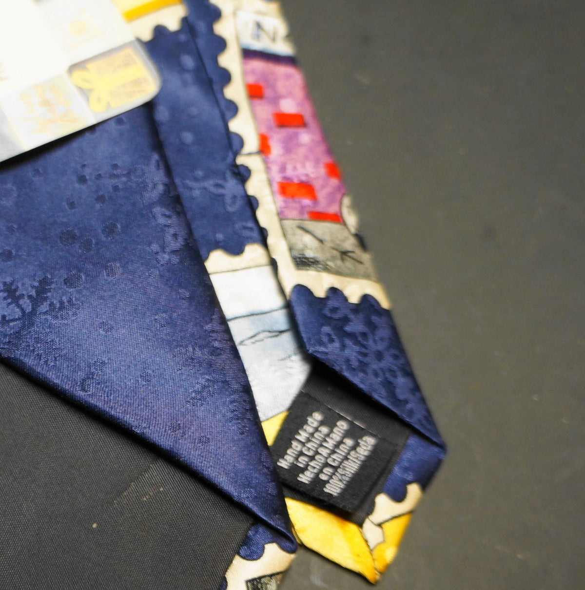 American Greetings Snowmen Around the World Stamps Navy Blue Silk Tie