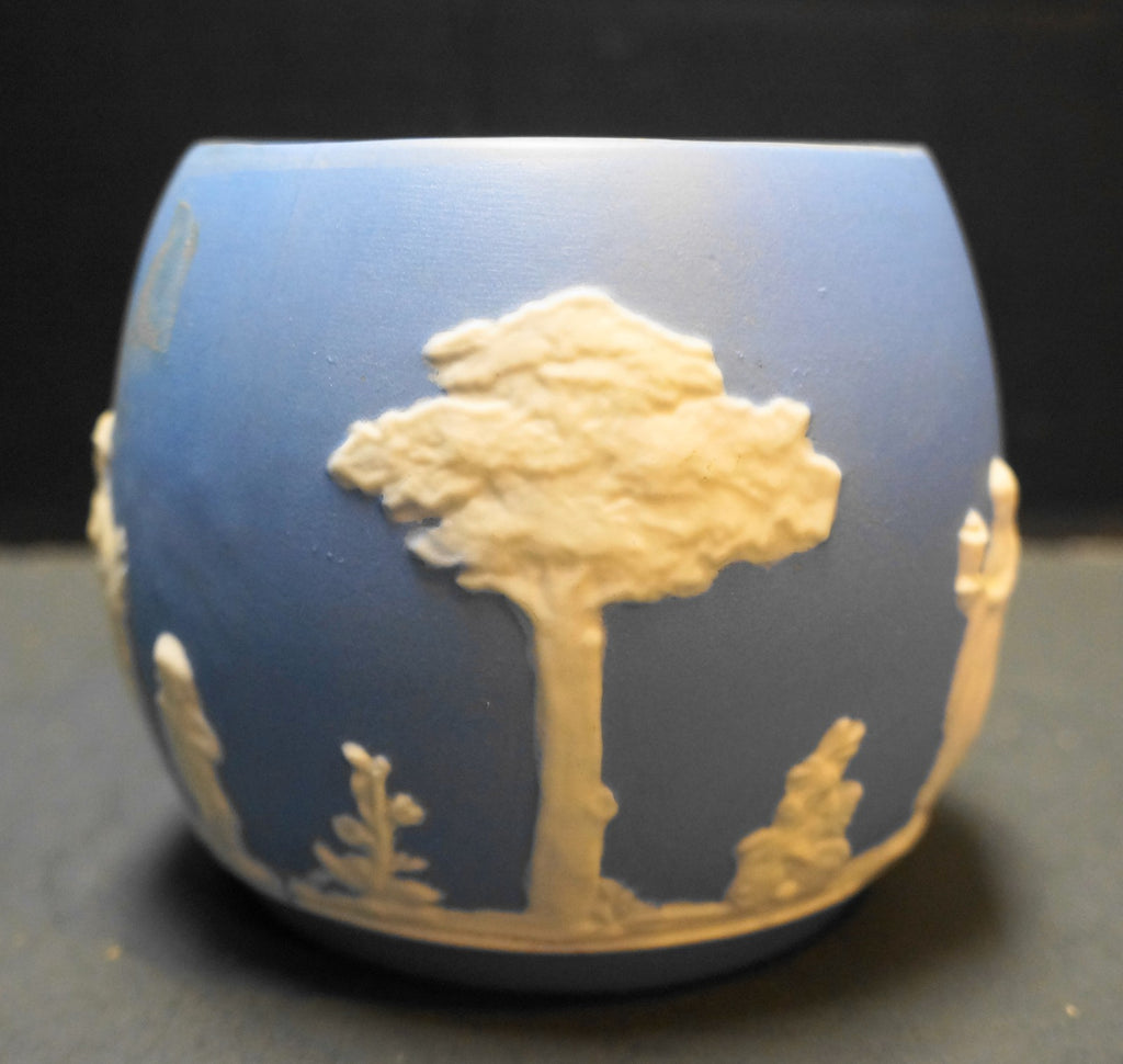 Cream on Blue Jasperware Cache Pot Jardiniere