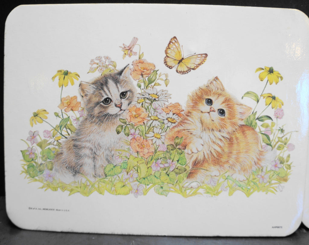 Bright Crest Hot Plaque Trivets Pair Puppies Kittens 1979