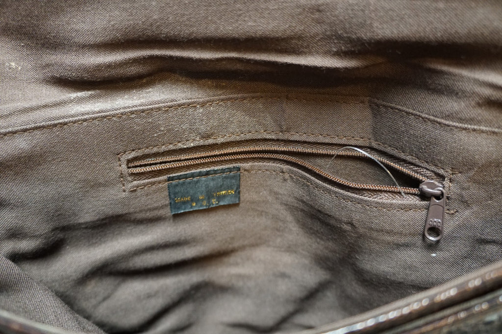 Dark Brown Moc Crock Patent Imitation Leather Shoulder Bag Purse Taiwan