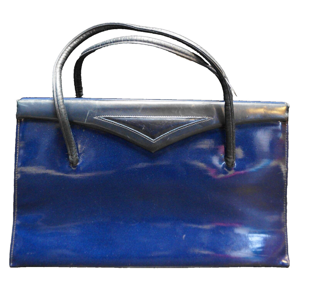 Lennox Bags Navy Blue Vinyl Trapezoid Purse