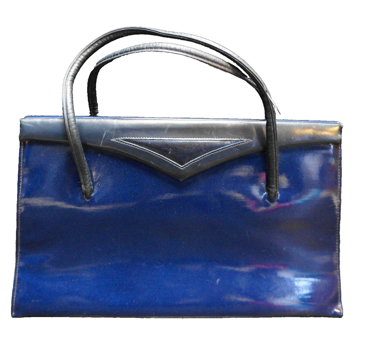 Lennox Bags Navy Blue Vinyl Trapezoid Purse