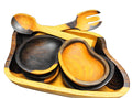 Hand Carved Blackwood Salad Set 9 Pieces Bowls Servers