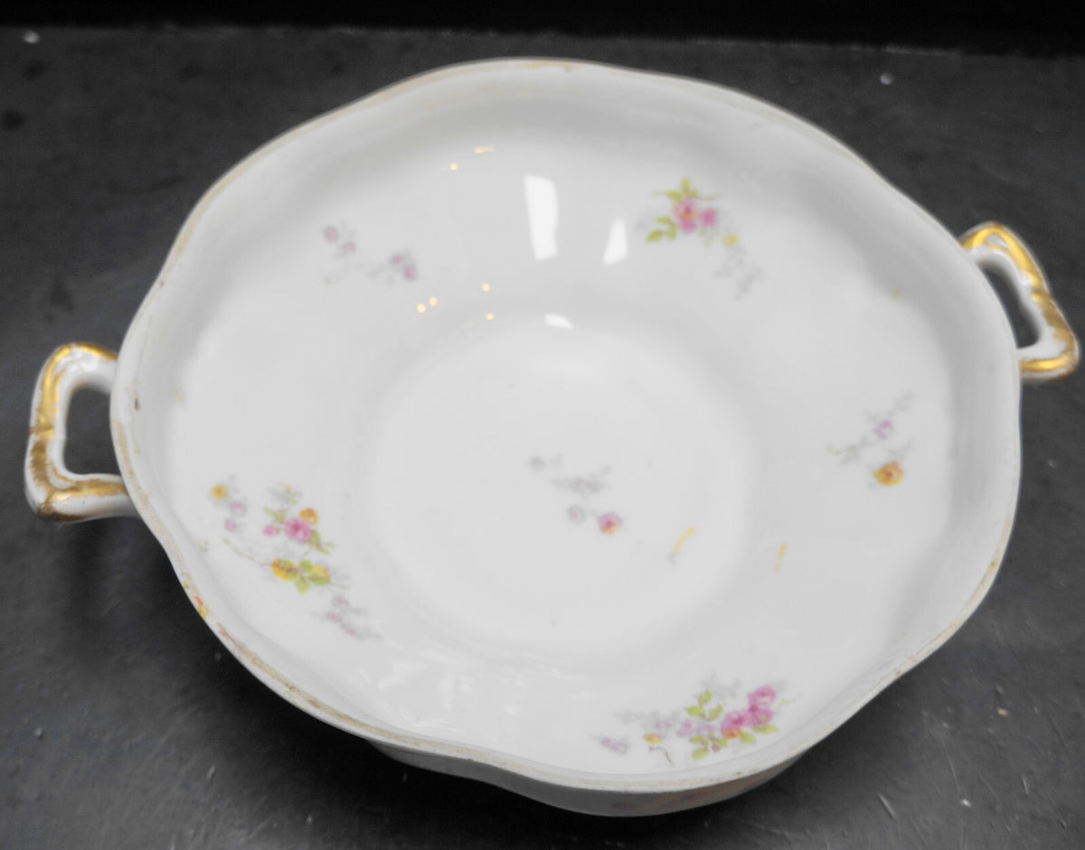 Charles Ahrenfeldt Limoges France Pink Roses Covered Round Vegetable Dish