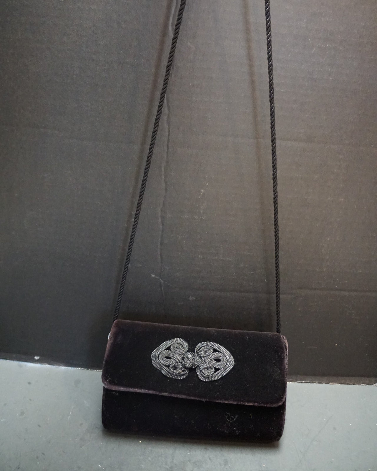 Black Velvet Baguette Evening Bag Convertible Clutch Vintage