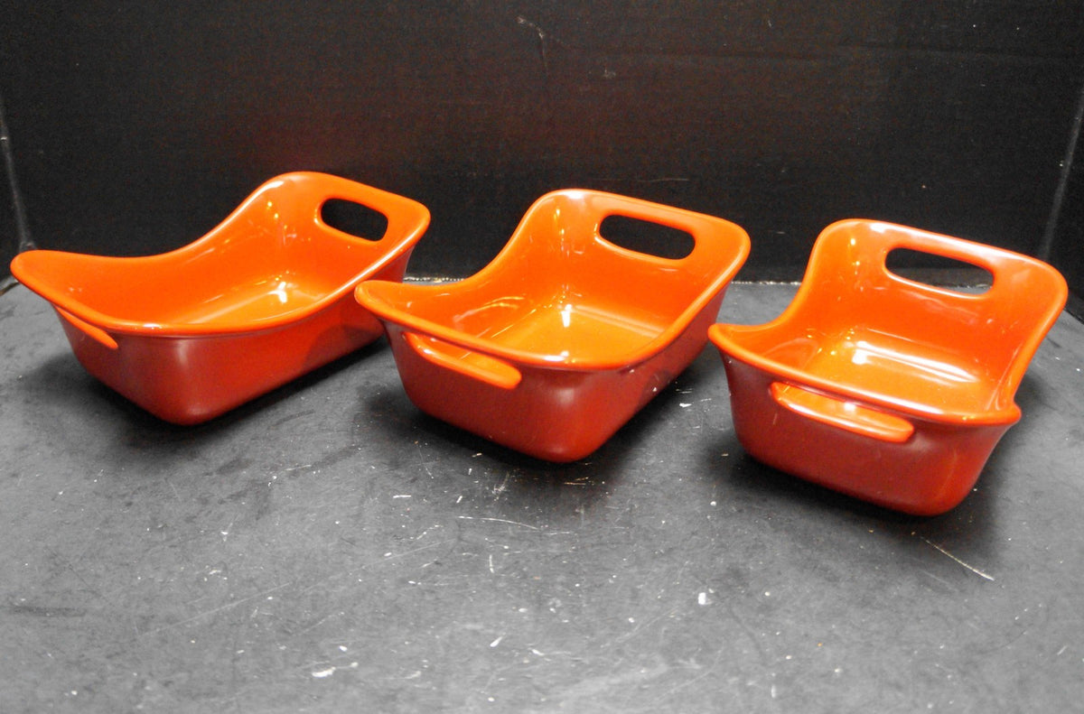 Rachael Ray Red Serveware 10 Oz Ramekins Rectangle Bowl Bakers Set of 3