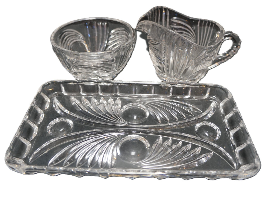 Princess House Swirls and Dots 475 Lead Crystal Cream Sugar Tray Set