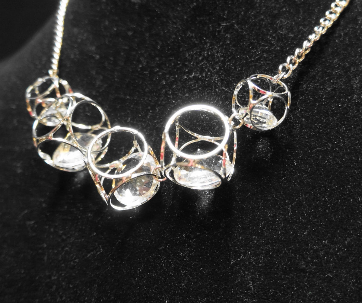 Cato C 1946 Crystal Cage Silvertone Necklace