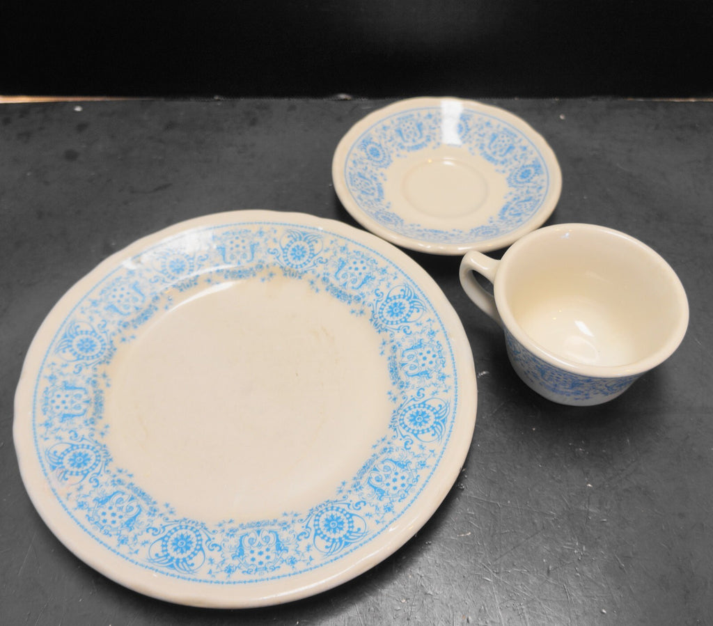 Shenango China Turquoise Blue Medallion Restaurant Ware Cup Saucer Plate