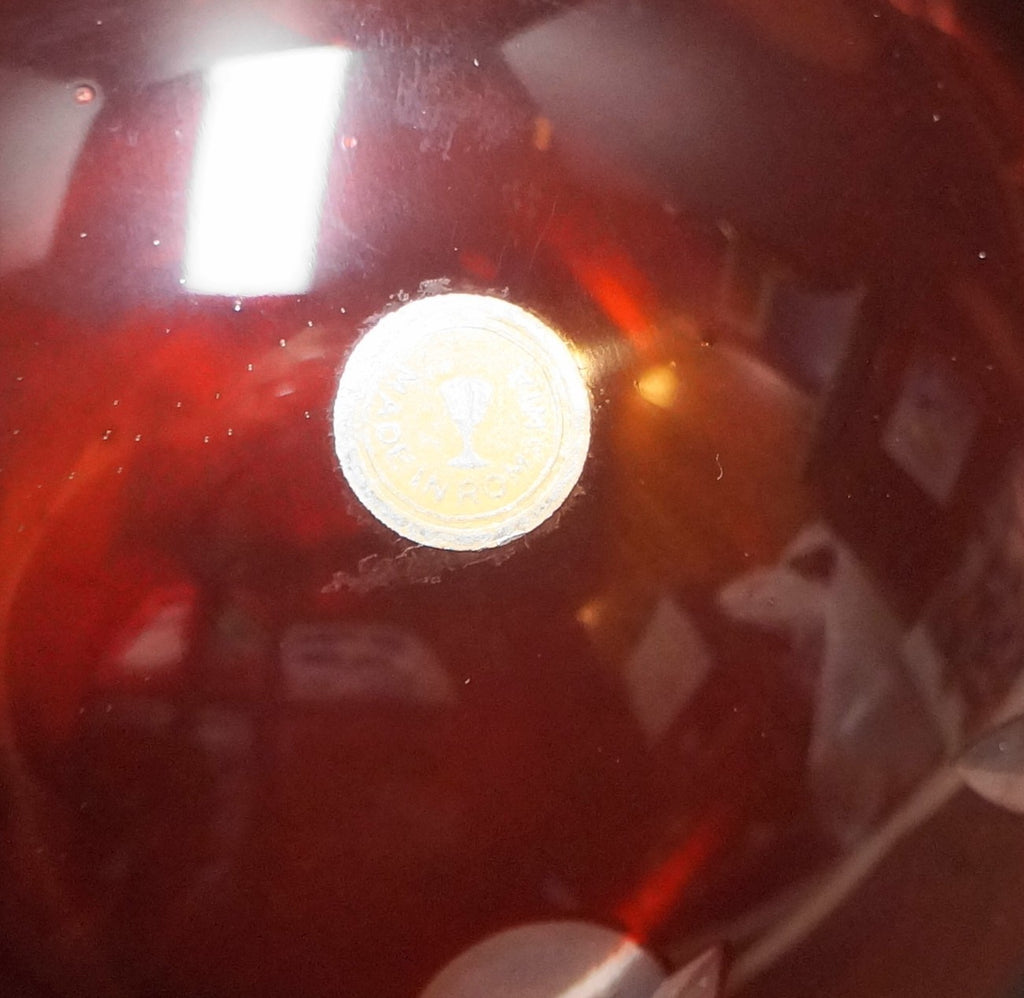 Romania Bohemian Ruby Cut to Clear Crystal Ball Orb Paperweight