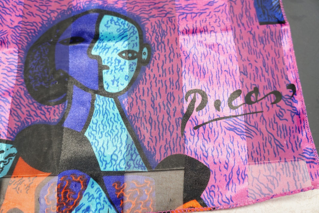 Picasso Abstract Cubism Scarf Seated Woman 21 IN Pink Purple Blue