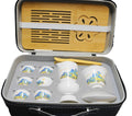 IChag Chinese Porcelain Tea Set White Blue Flowers Leather Case
