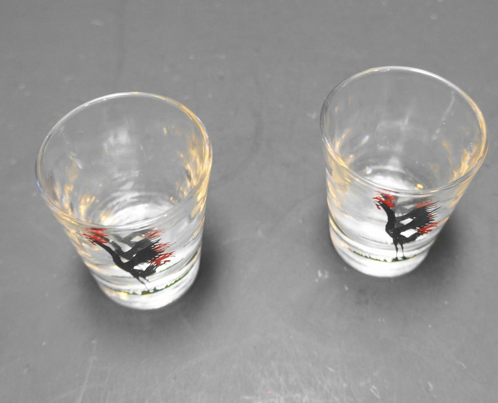 Federal Glass Crowing Rooster Shot Glasses Pair MCM