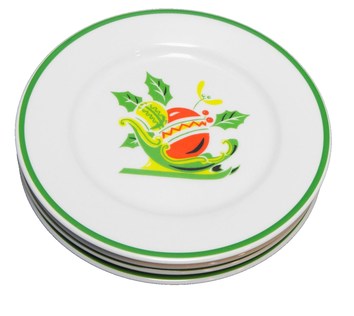 Australian Fine China Flinders Hotel Ware Christmas Ornament Salad Plates Set 4
