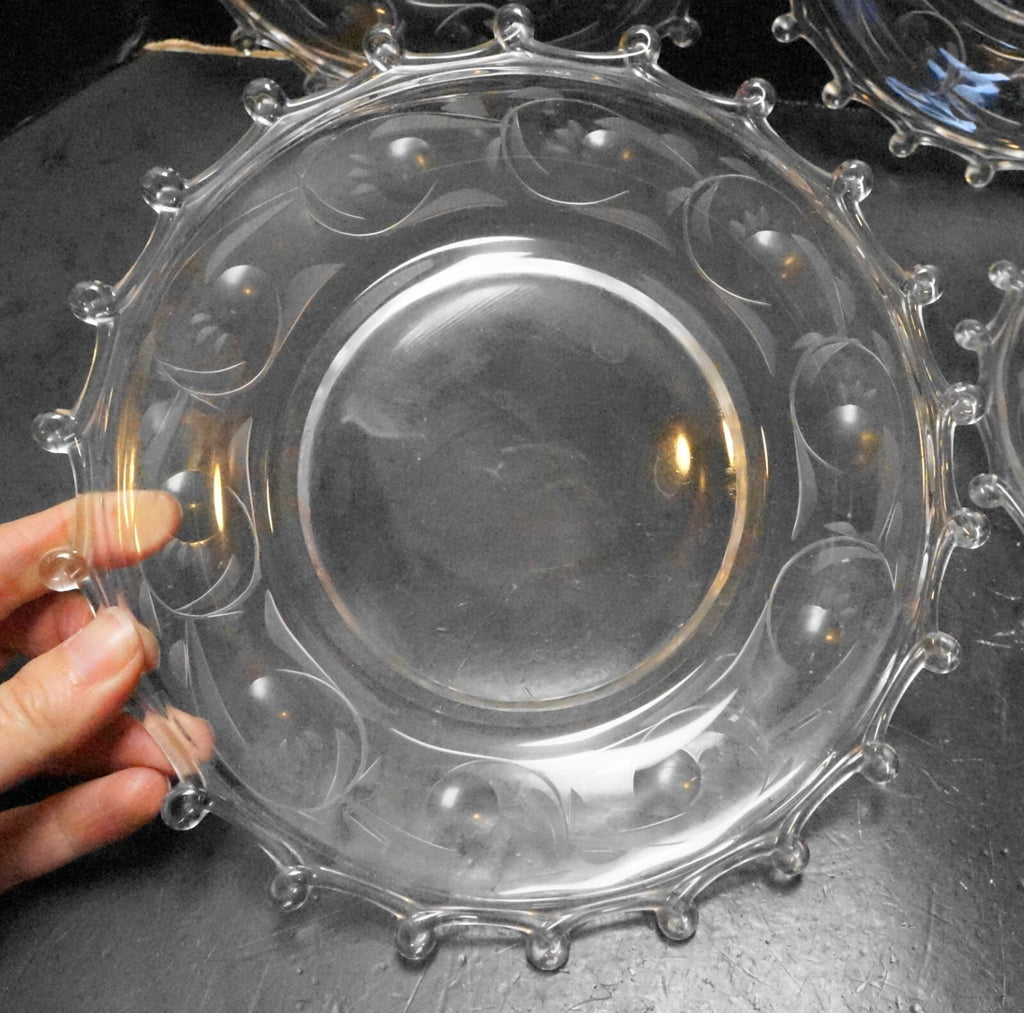 Heisey Moonglo Moonglow Cut 5040 Stem Lariat Blown Glass Luncheon Plates Set of
