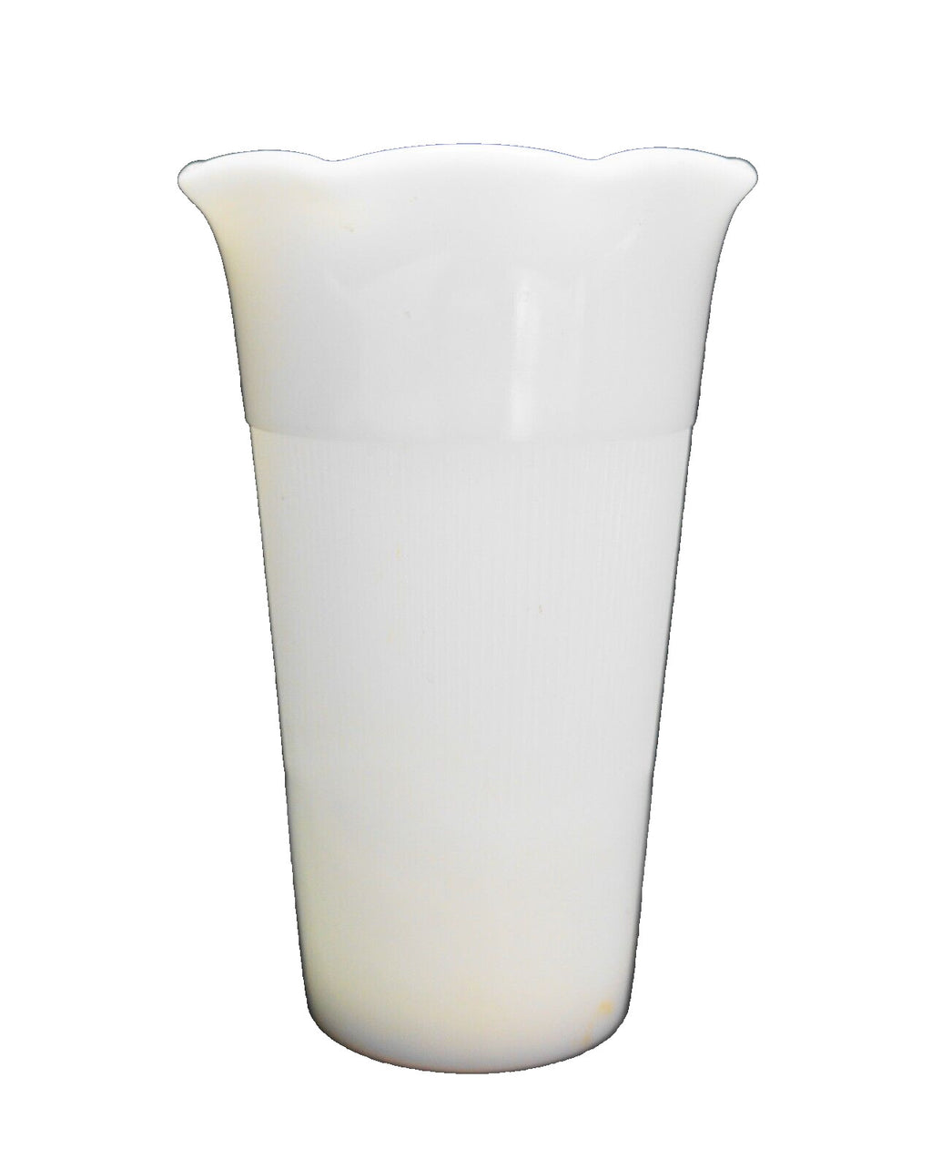 Hazel Atlas Milk Glass Florist Vase Ruffle Top Fine Ribbed