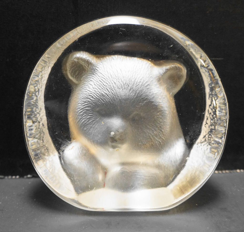 Zajecar Crystal Paperweight Cut Frosted Intaglio Bear Head