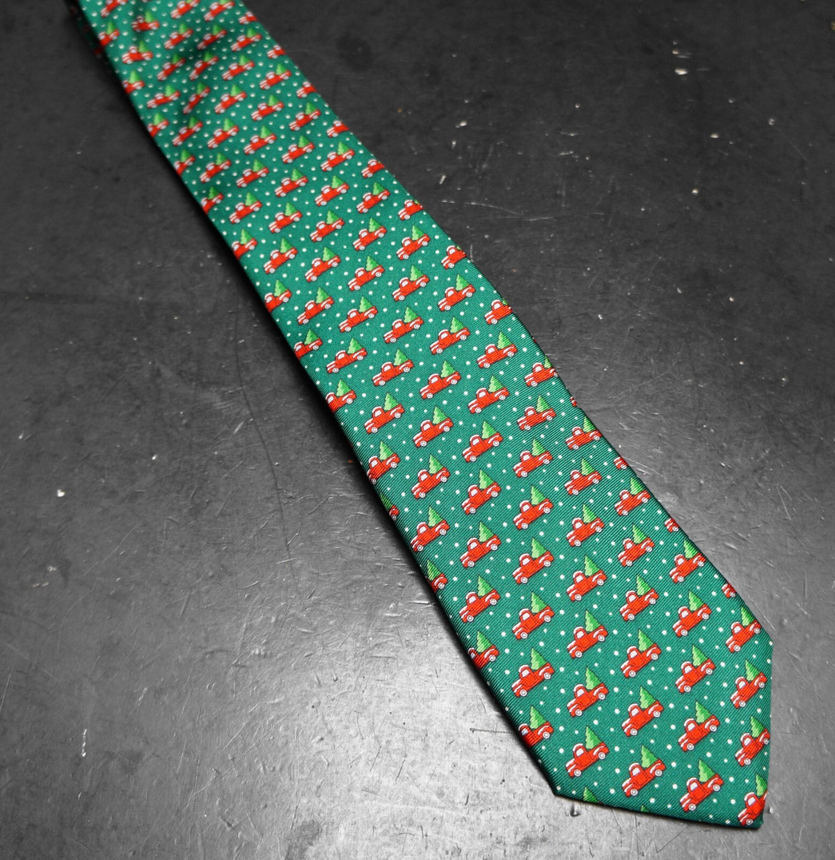 Chaps Christmas Tie Red Truck Christmas Tree Green Silk