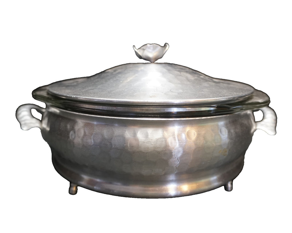 Hammered Aluminum Pyrex Liner Casserole Dish Midcentury