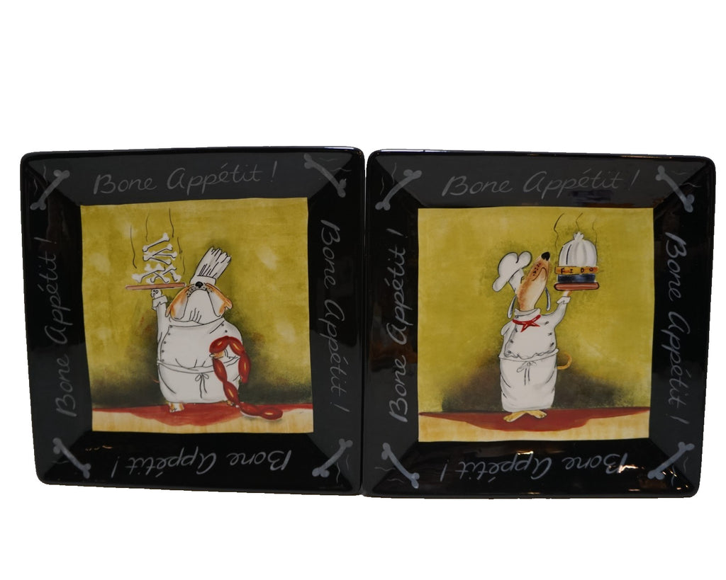 Bone Appetit! Certified International Square Dessert Plates 9 1/2 IN Dog Chefs