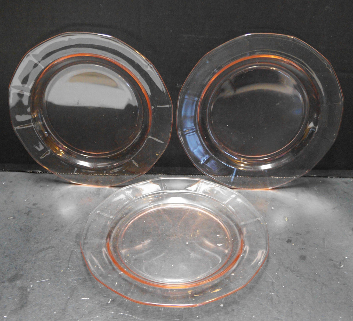 Depression Dodecagon 12 Side Pink Salad Plates Set of 3 7 3/8"