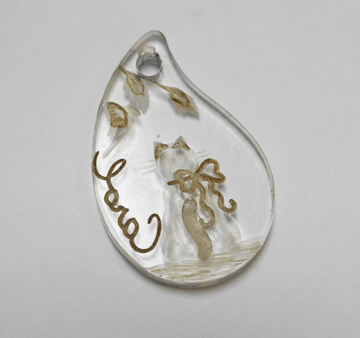 Carved Lucite Carol Name Teardrop Pendant