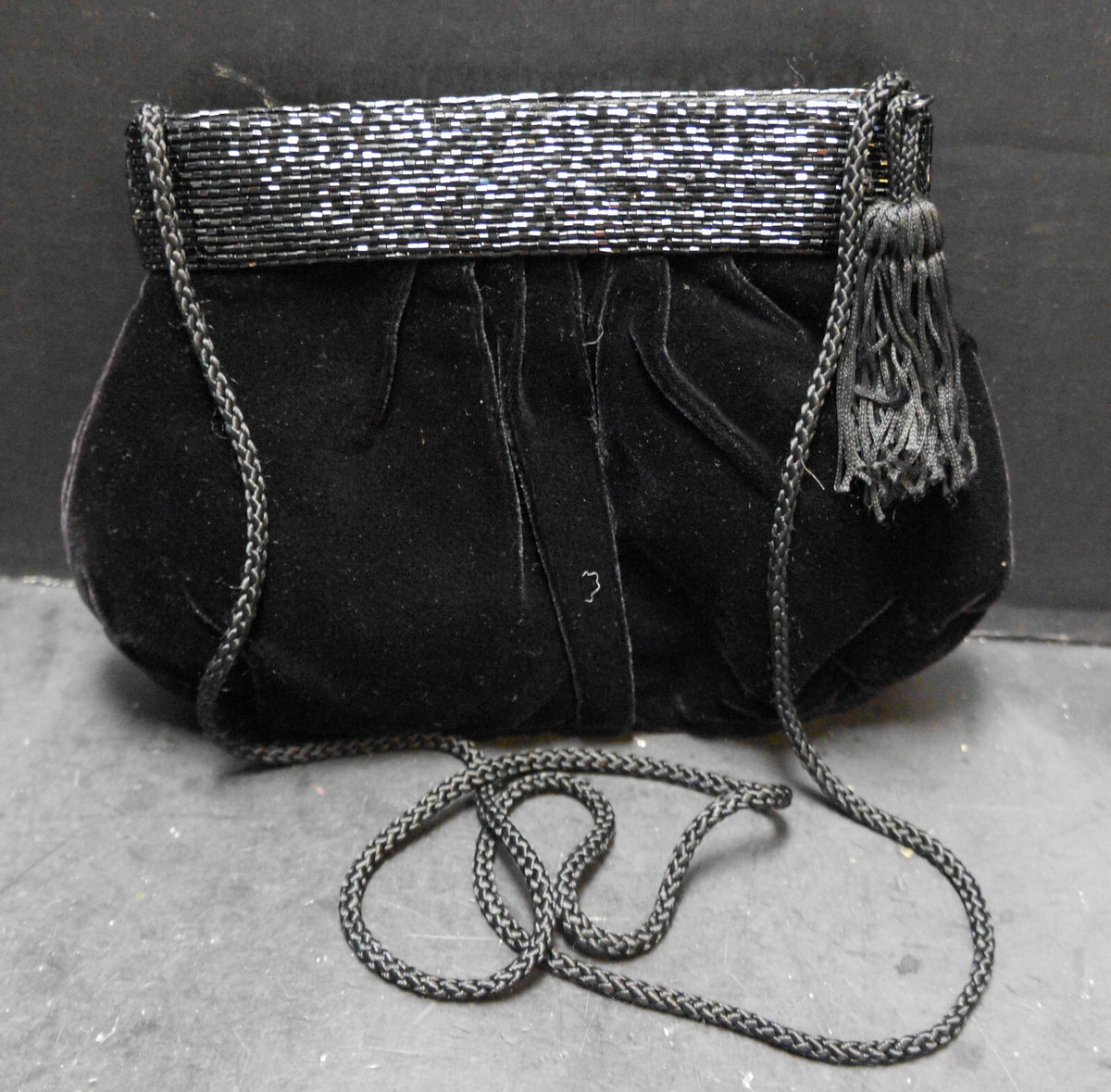 La Regale Black Velvet Beaded Top Evening Bag Purse