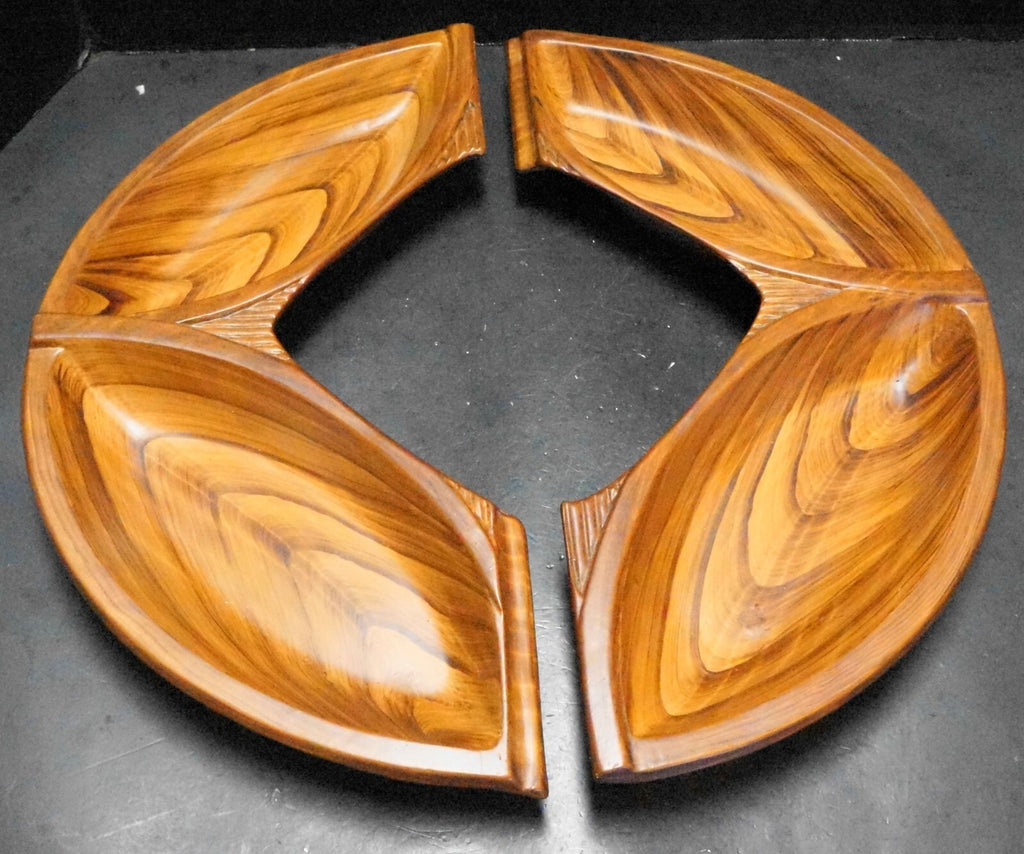 California Pottery Hand Painted Wood Grain Look Lazy Susan Tray Pieces