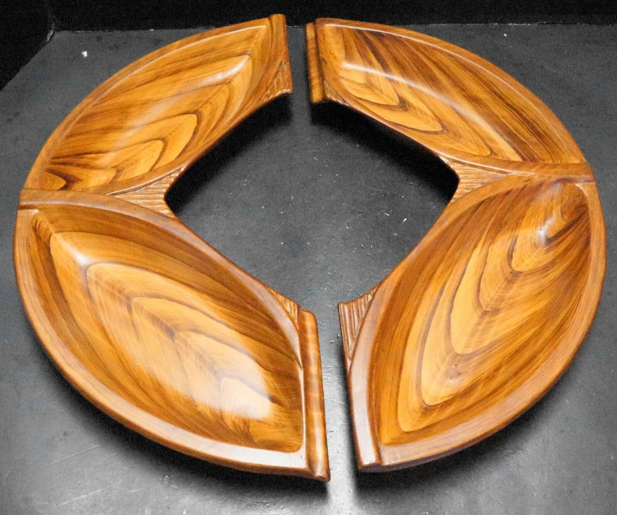 California Pottery Hand Painted Wood Grain Look Lazy Susan Tray Pieces