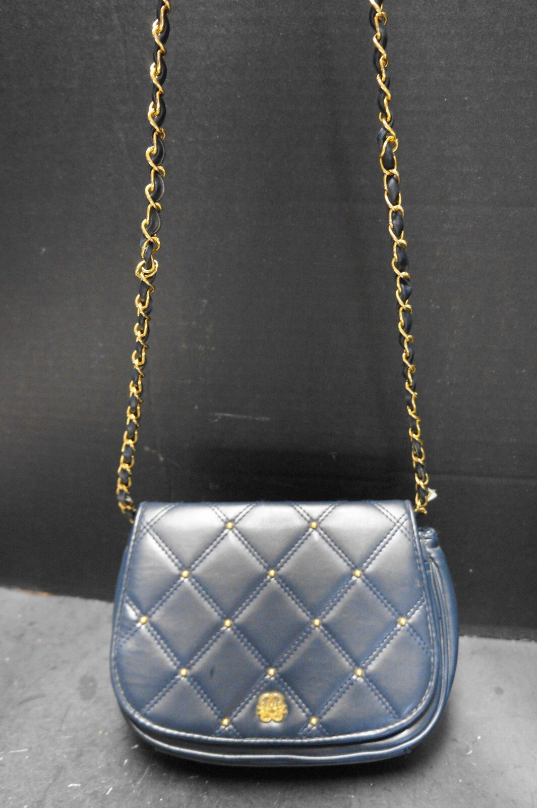 Daniella Bags Navy Blue Quilted Chain Strap