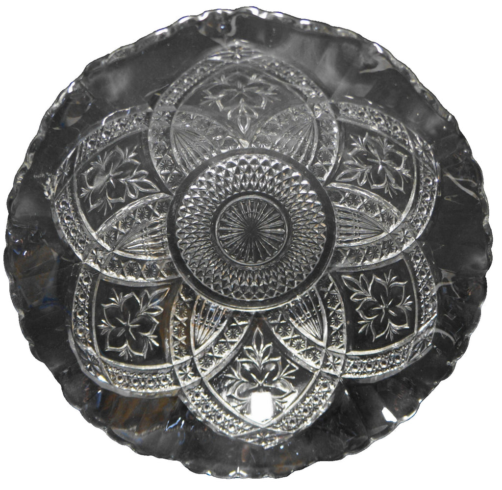 Indiana Glass Flower Medallion EAPG Ruffled Bowl 9 IN