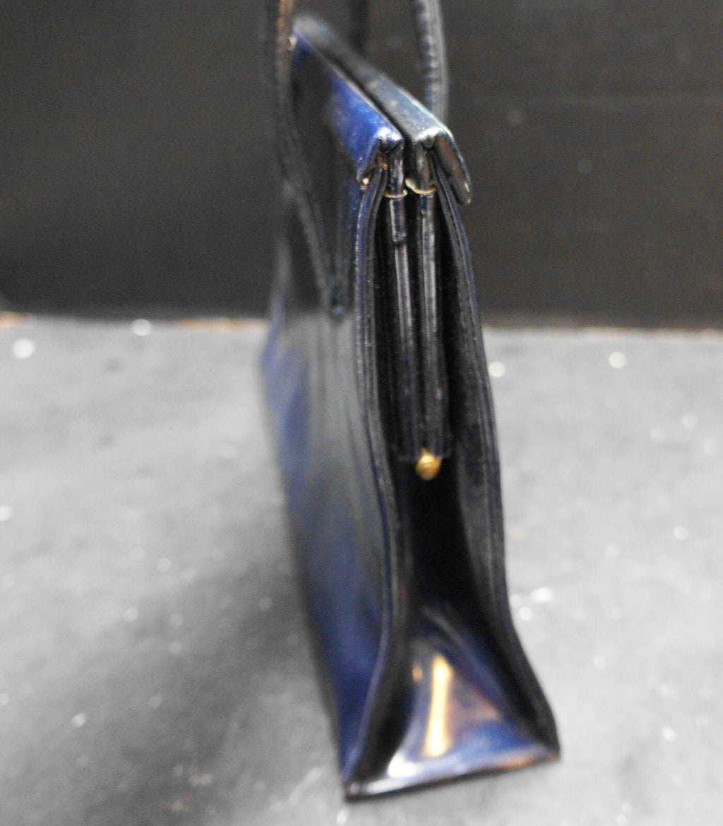 Lennox Bags Navy Blue Vinyl Trapezoid Purse