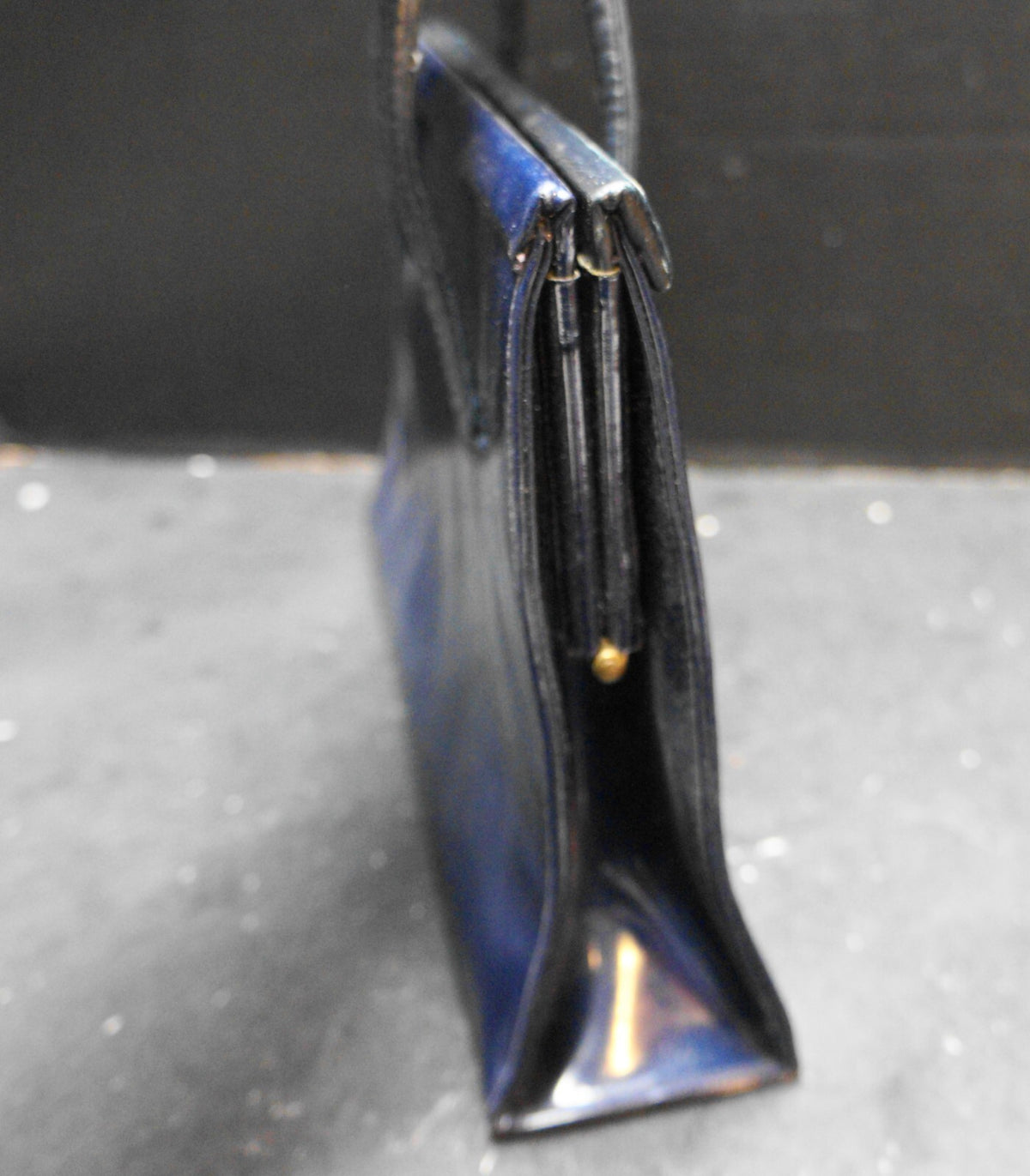 Lennox Bags Navy Blue Vinyl Trapezoid Purse