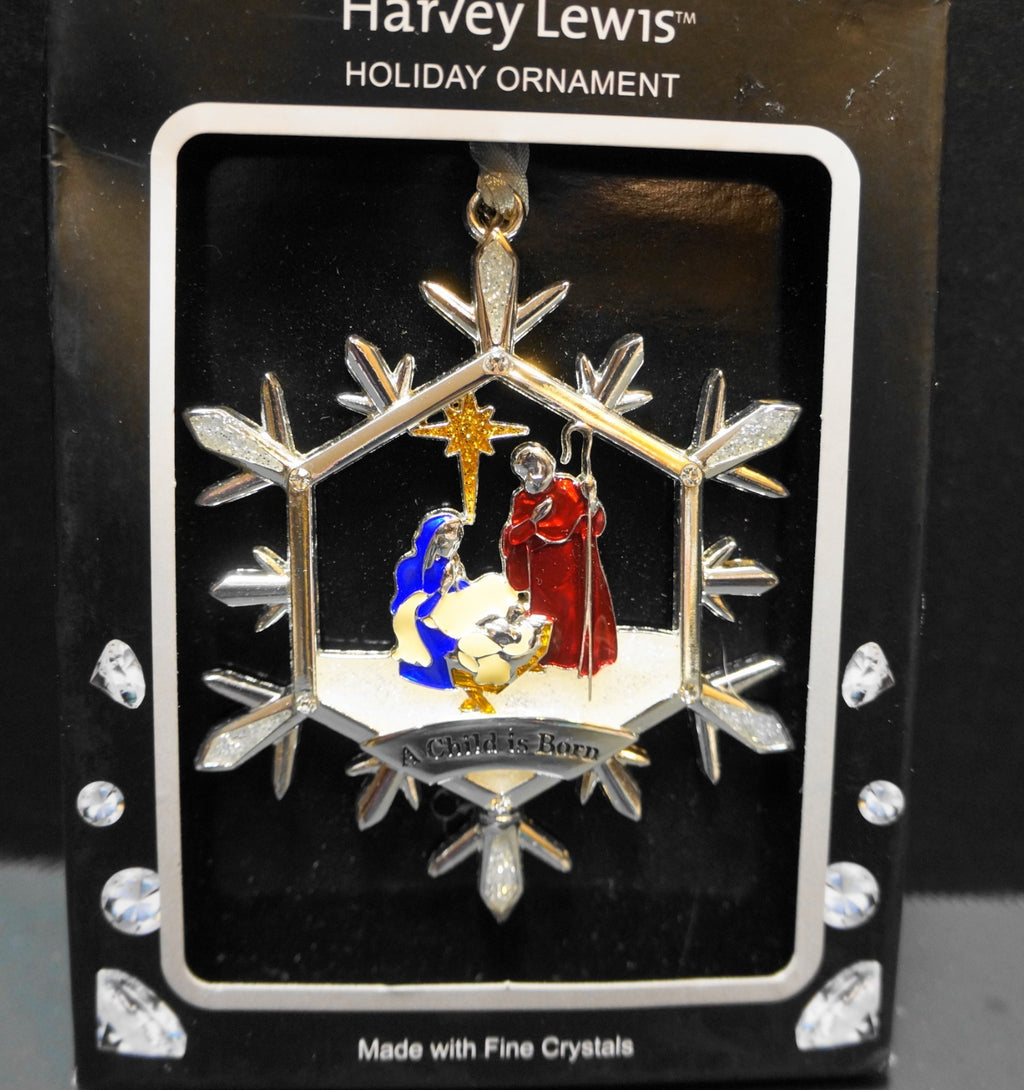 Harvey Lewis Holiday Ornament Nativity A Child is Born Fine Crystals New in Box