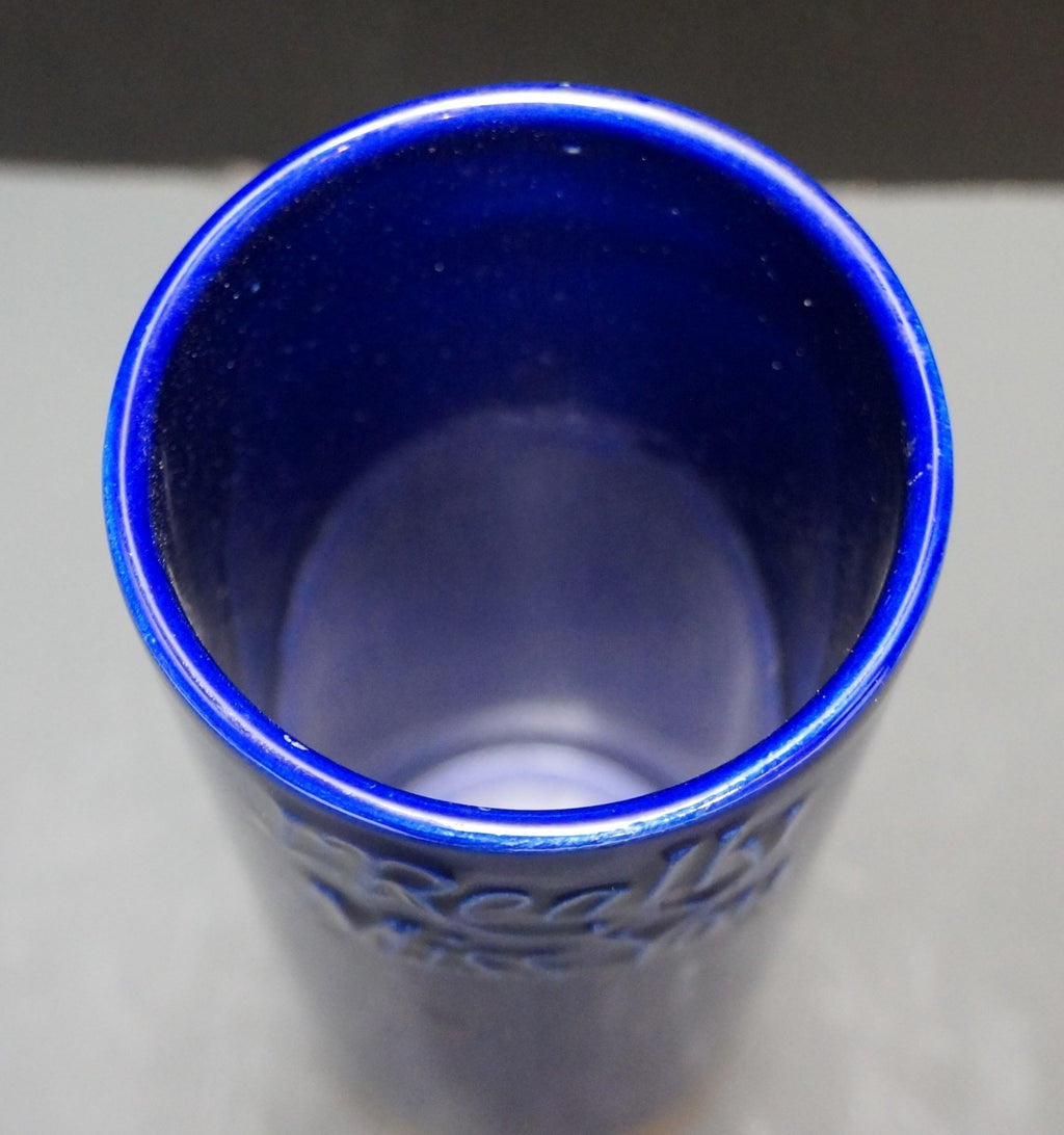 I Really Miss You Embossed Cobalt Blue Vase Design House Wm. Zappettini Co Japan