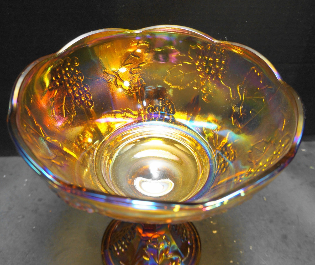 Indiana Glass Harvest Grape Carnival Marigold Amber Round Compote