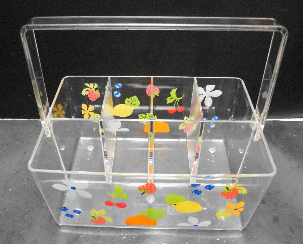 Bright Fruit Flowers Decorated Clear Lucite Divided Basket Taiwan