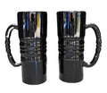 Tiara Exclusives Black Glass Ribbed Tall Mugs Steins Pair Indiana Glass