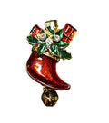 Christmas Stocking Red Green Enamel Clear Rhinestone Gold Tone Pin