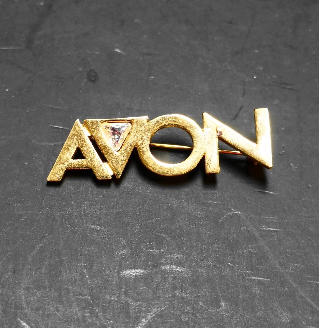Avon Logo Consultant Customer Count Challenge Gold Tone Rhinestone Pin