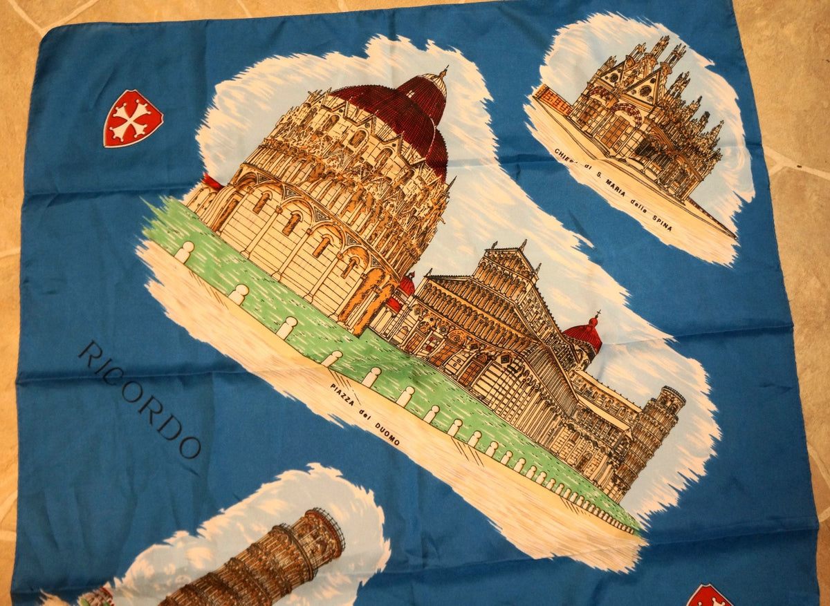 Italy Souvenir Scarf Tourism Scenes Blue Polyester