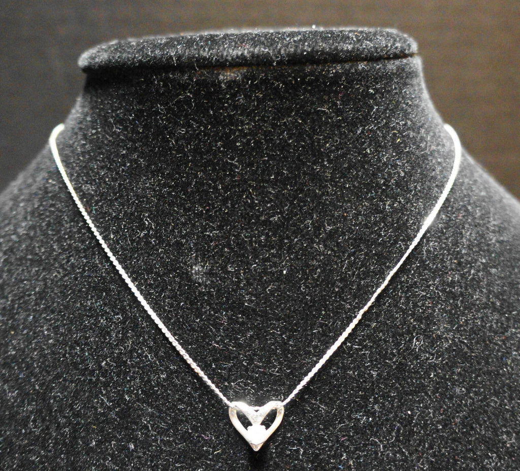 Sterling Silver Necklace Heart Pendant CZ Cubic Zirconia
